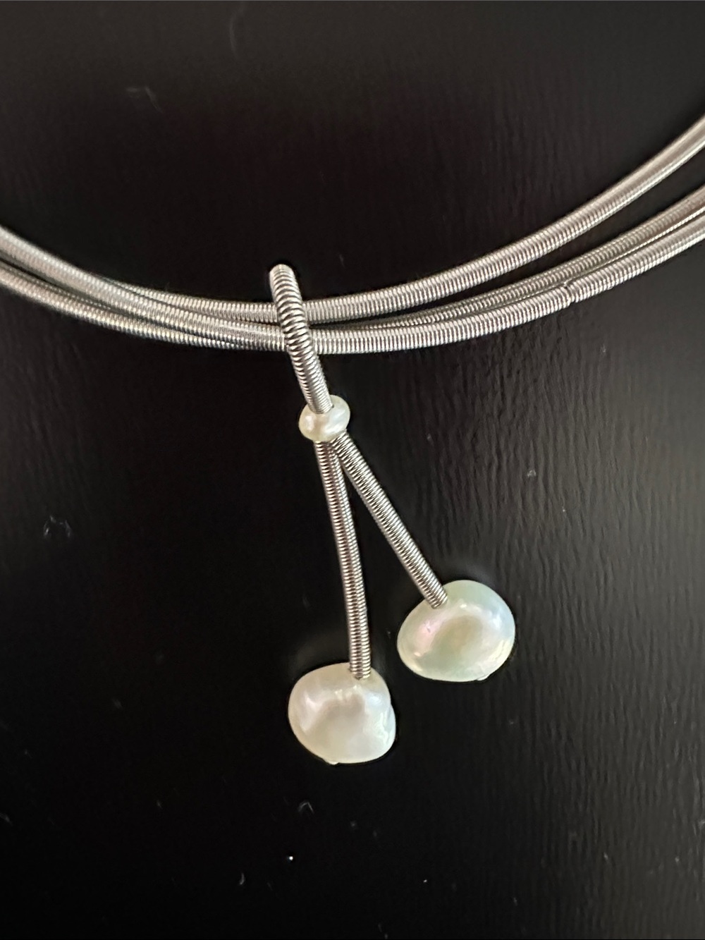 Silver Multi-Strand Necklace with White Pearl Drops